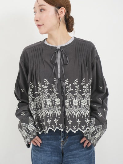ne Quittez pas / ヌキテパ ] Crimp Cotton Anglaise Embroidery Top 
