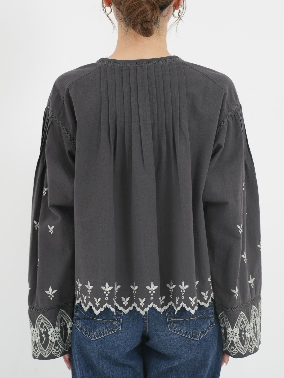 ne Quittez pas / ヌキテパ ] Crimp Cotton Anglaise Embroidery Top