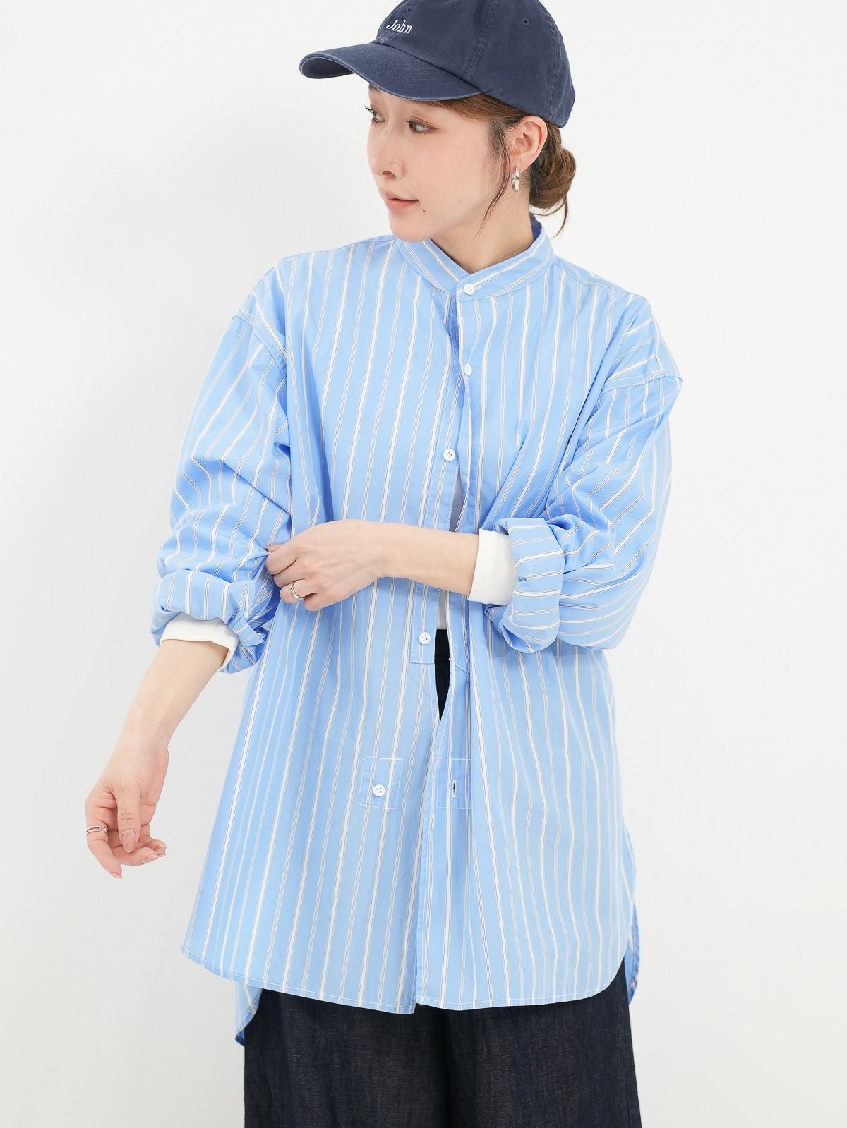 ROYAL NAVY ] バンドカラーシャツストライプ | FUKAYA FASHION STORES