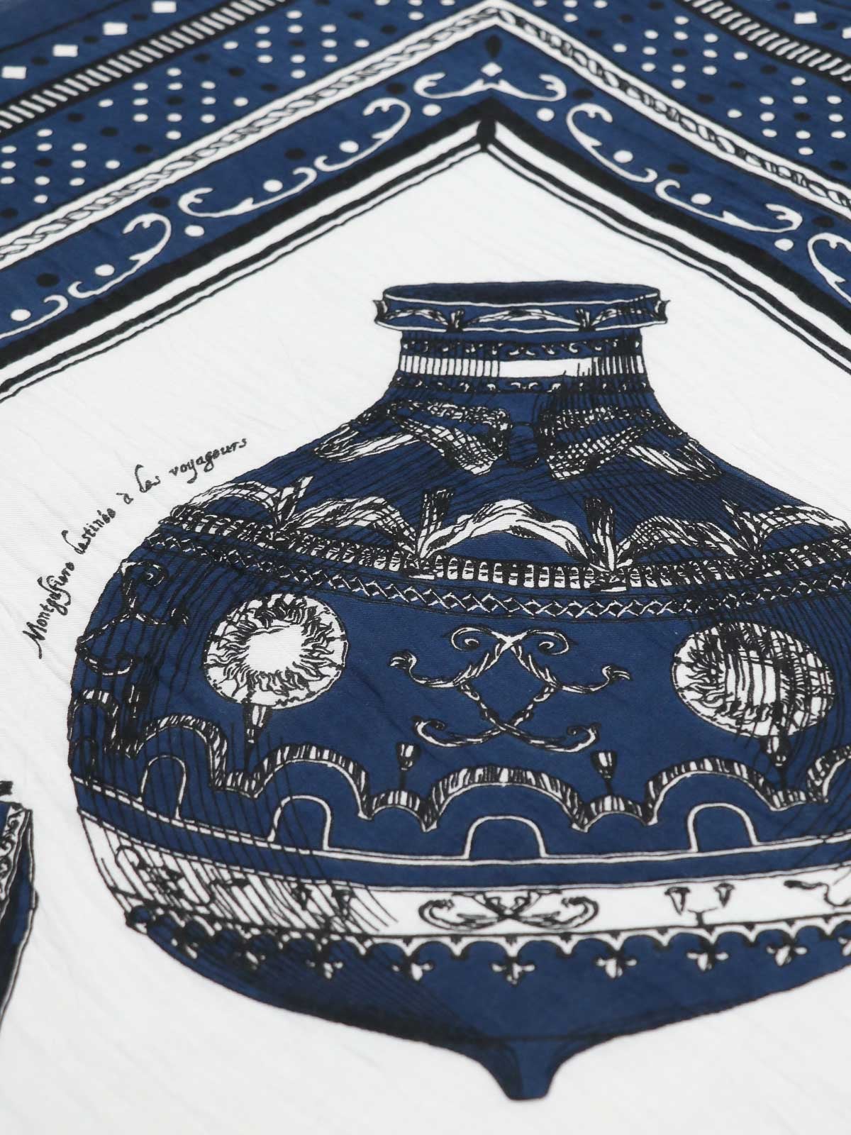 manipur 楽器刺繍ストール　ネイビー manipuri ] コットンシルクストール120 - バルーンバンダナ | FUKAYA