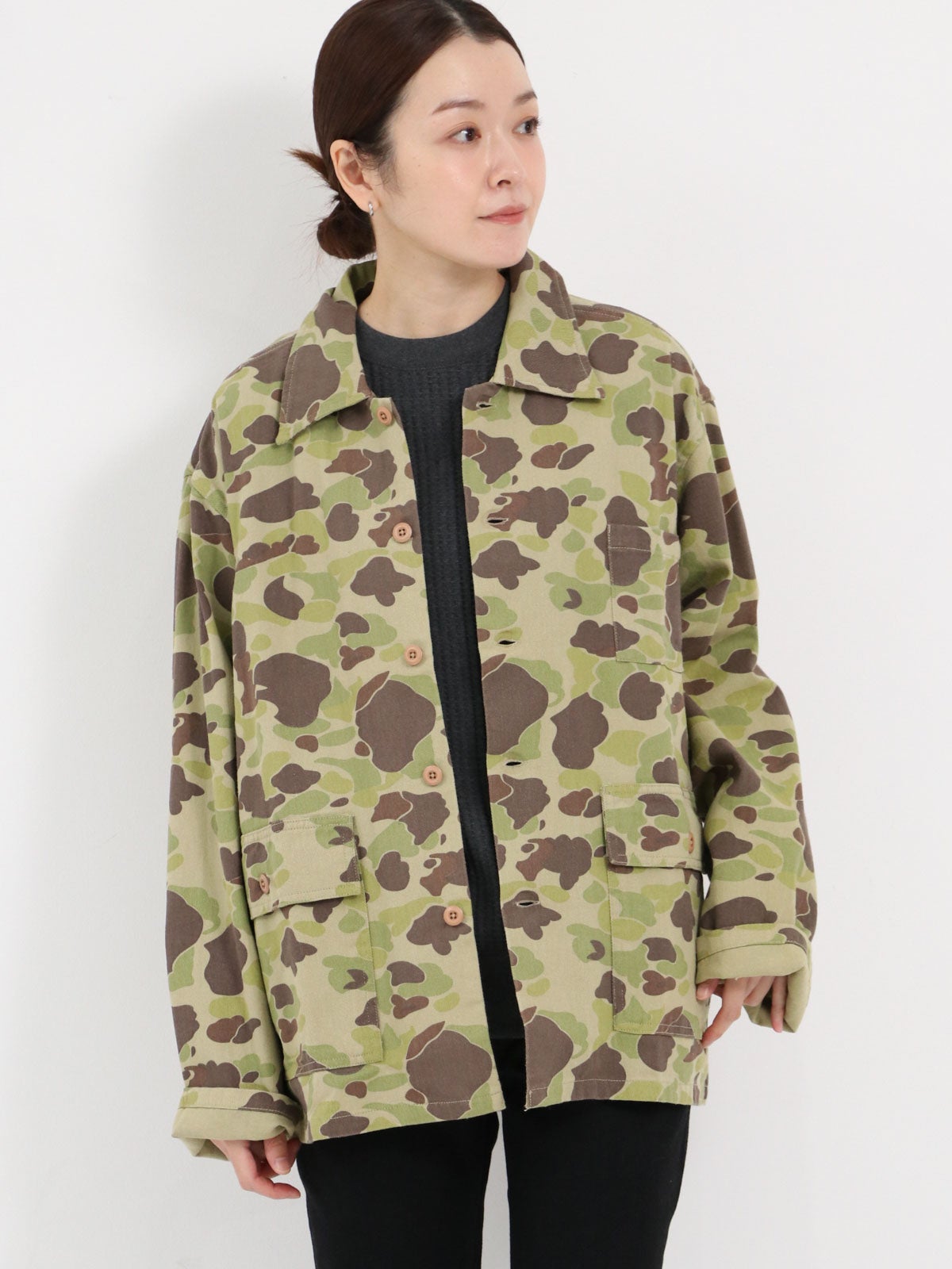 ぴよこ カモフラジャケット 3A Needles ] Military Shirt Jacket - Camo Twill | FUKAYA FASHION